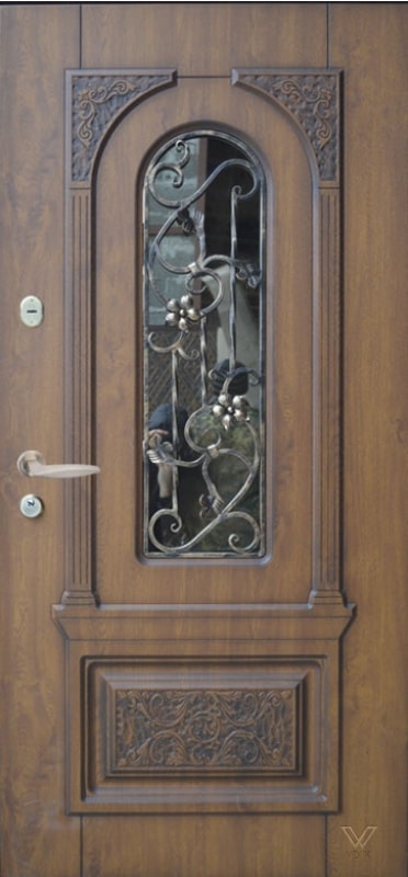 Двері вхідні однополі, з ковкою та склопакетом
