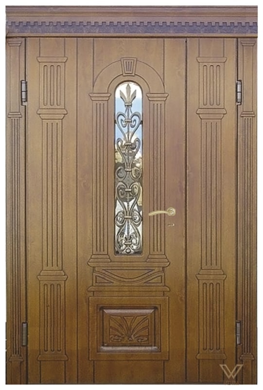 Двери входные, двуполые с карнизом