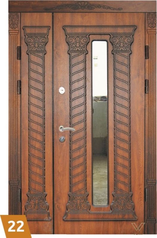 Двері вхідні, двополі з карнізом