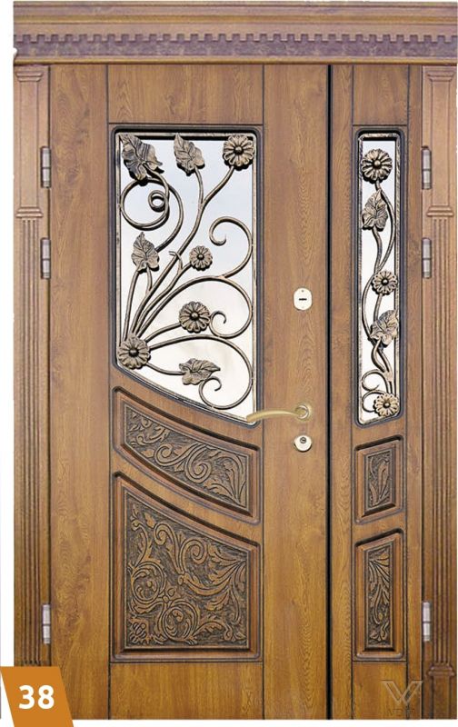 Двері вхідні, двополі з карнізом