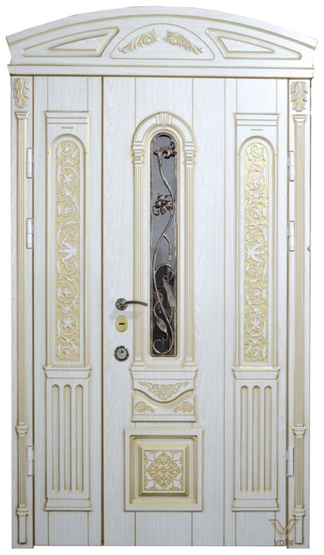 Двери входные двуполые. С карнизом