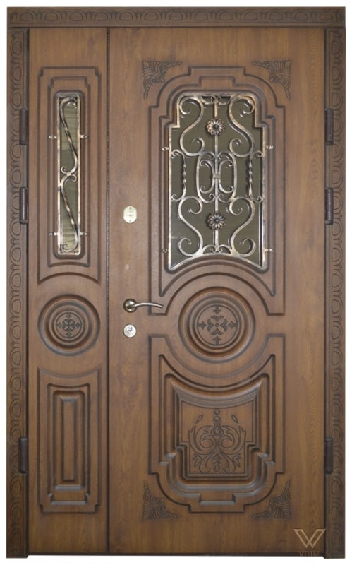 Двері вхідні двополі, з ковкою та склопакетом