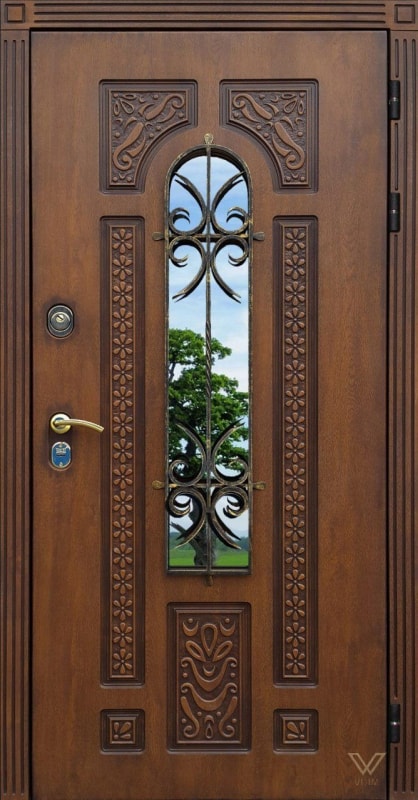 Двері вхідні, однополі з ковкою та склопакетом