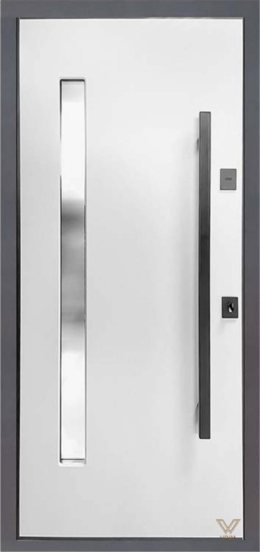 Метал-МДФ зі склопакетом (ТЕРМОРОЗРИВ на рамі), RAL 7024 /Біле дерево, 860x2050