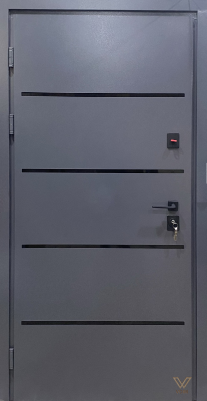 Форест Грей вулиця  (метал-МДФ), RAL 7024/ Біла шагрень, 860x2050