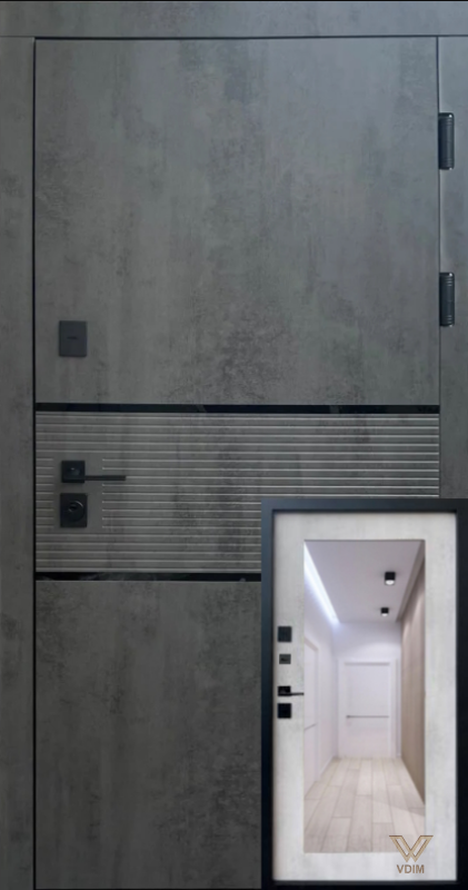 Венеція + дзеркало квартира, Бетон темний / бетон сніжний, 860x2040