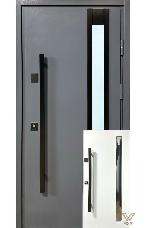 ЛЮКС сіра RAL 7024 Метал – МДФ (зі склопакетом)